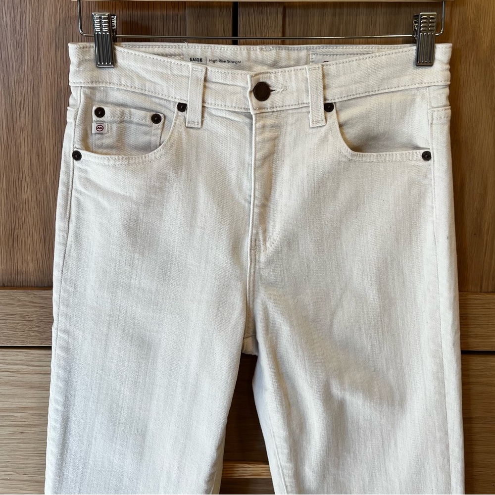 AG Adriano Goldschmied Saige High Rise Straight Jeans Cream Size 26 Raw Hem - Picture 4 of 7